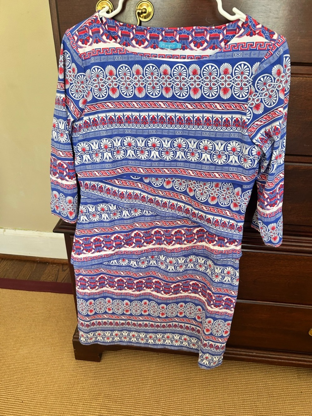 J. McLaughlin Blue, Red & White Printed Long-Sleeve Shift Dress